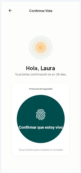 Pantalla para confirmar que estás bien y reiniciar el contador
